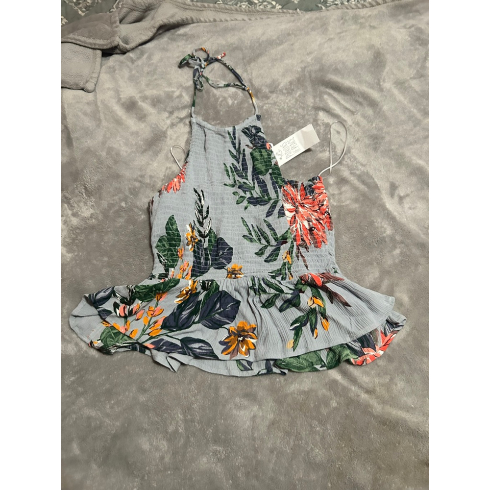 Women's Jaxons of Peace Blue Floral Halter Top S